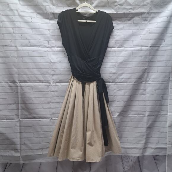 Jones New York Black Tan Wrap Top Pleated skirt Dress 10 - Picture 1 of 8